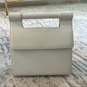 tde. Cream Mini Bag with Geometric Design and Cut-Out Handle